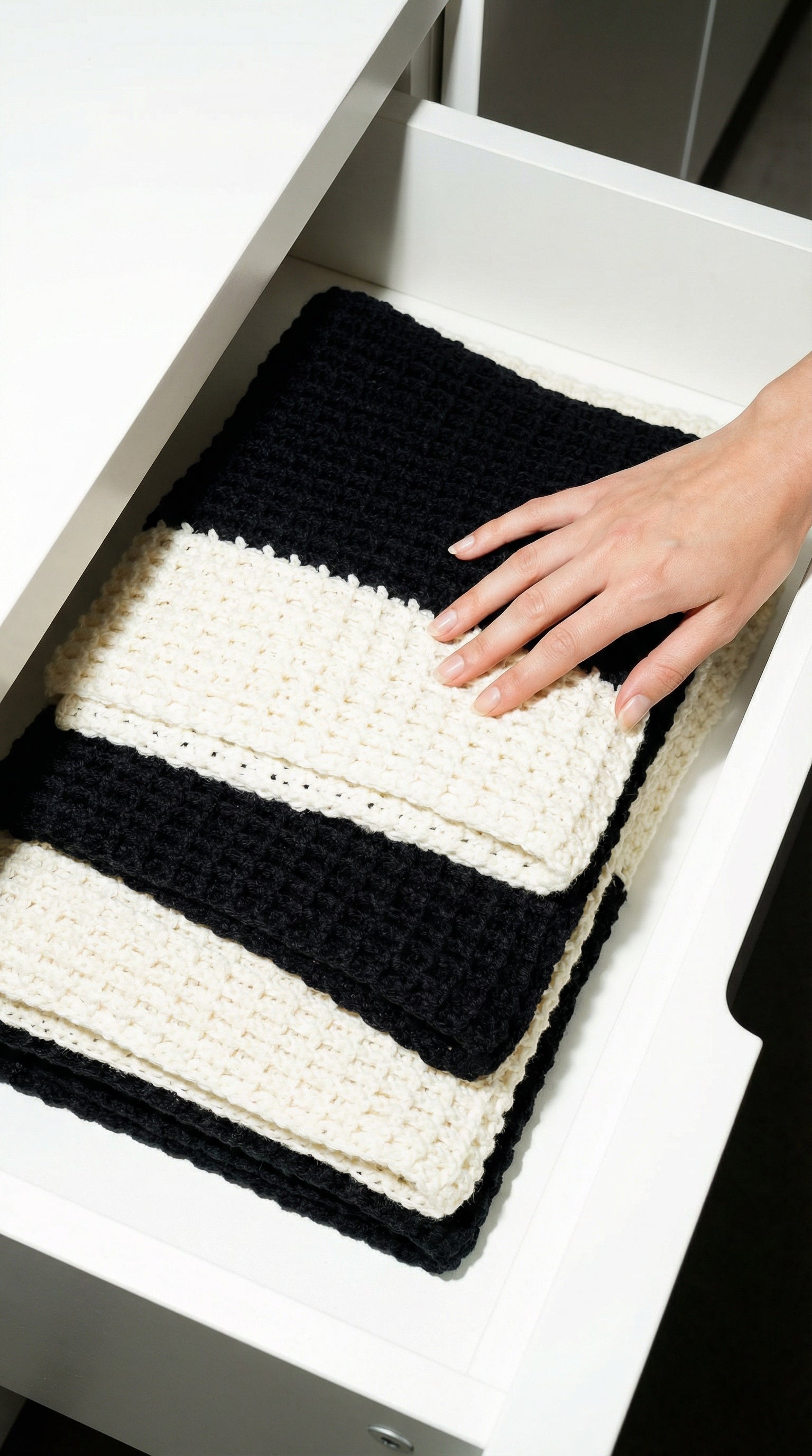 BrunnaCo's Artisan Handmade Crochet Scarf – Black and Off White Boutique Collection