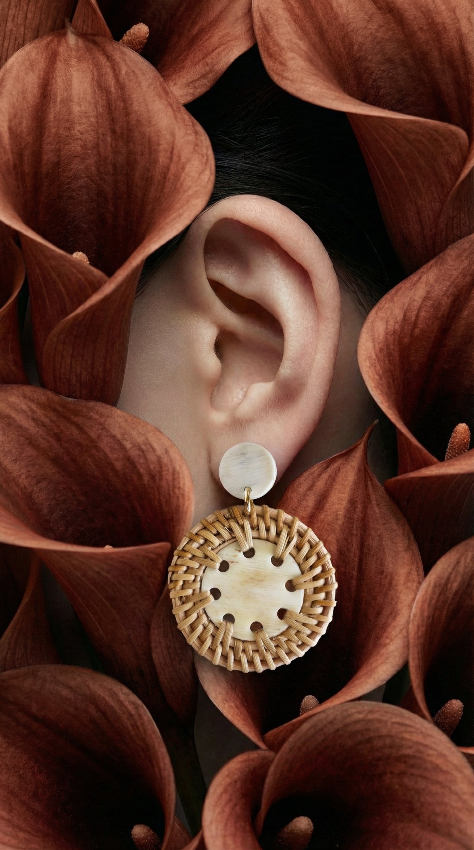 Thuy Binh Buffalo Horn & Handwoven Rattan Dangle Earrings