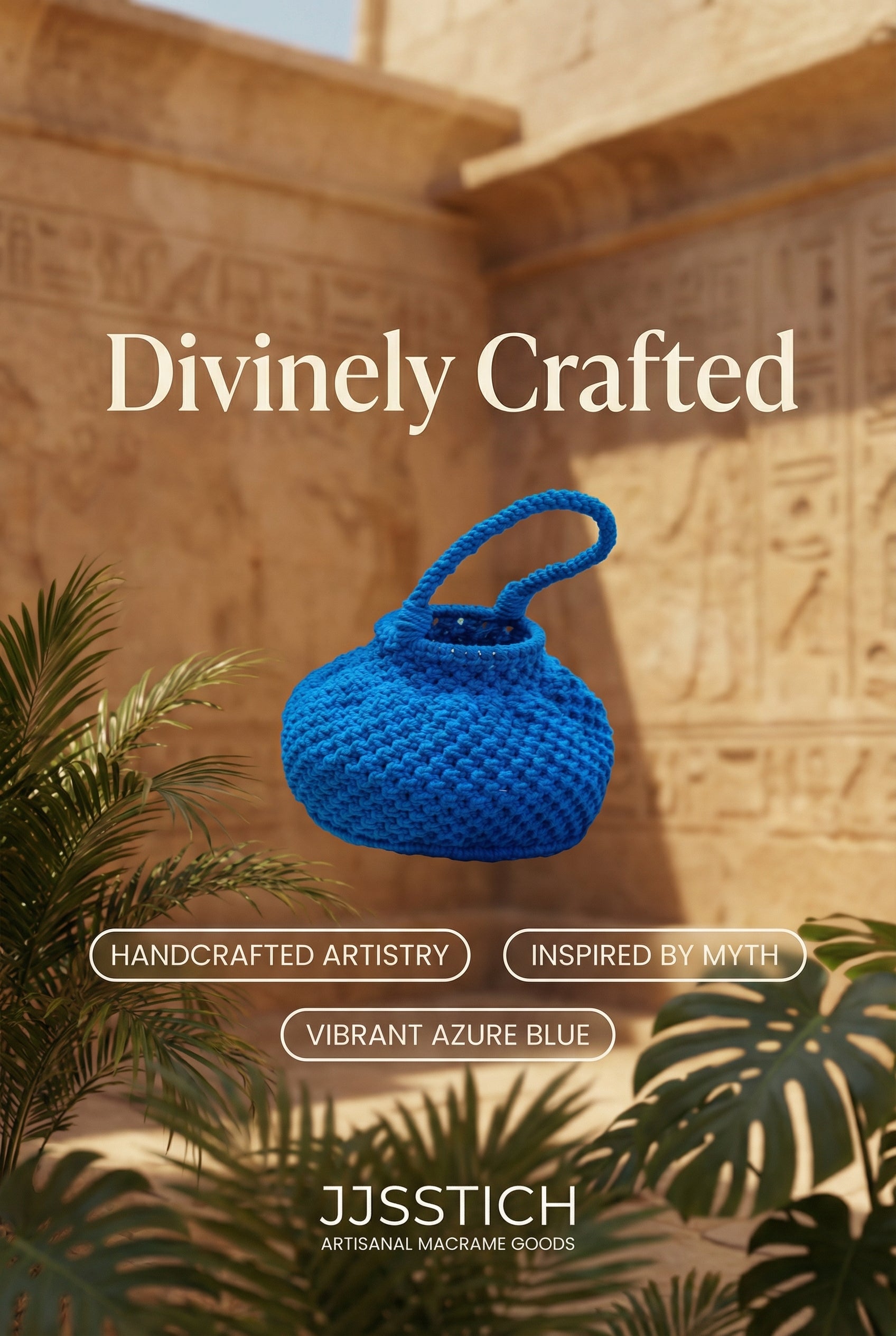 NAGA Macrame Bucket Bag In Azure Blue