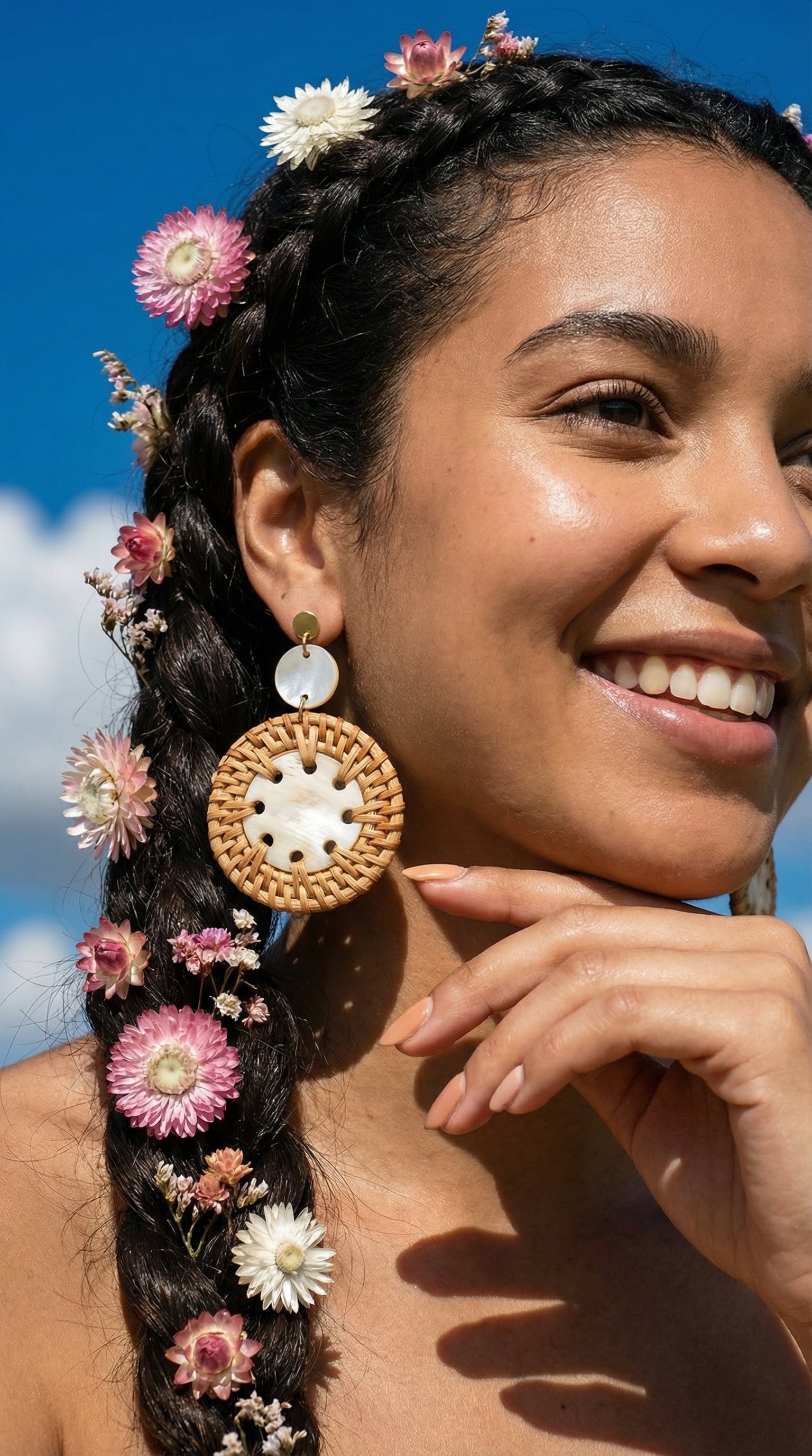 Thuy Binh Buffalo Horn & Handwoven Rattan Dangle Earrings