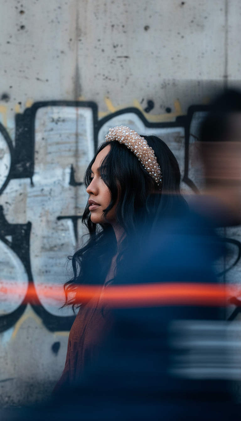 CROWN Glass Crystal Beads Headband In Champagne Beige