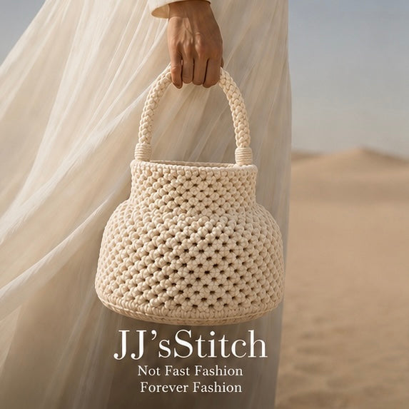 Handmade Crochet Bucket Bag – Off White| JJ’s Stitch