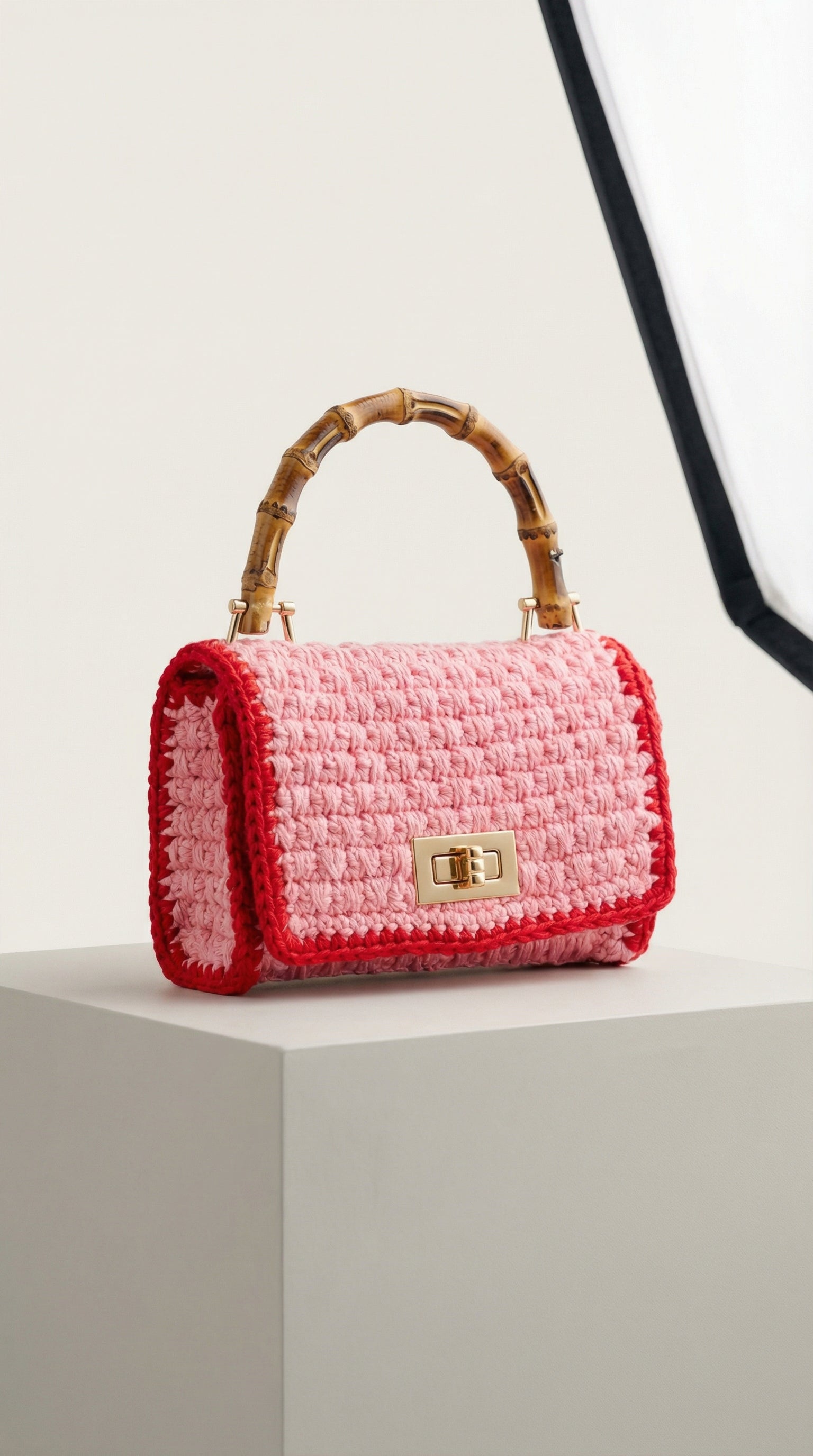 AIRMAIL Mini Crochet Handbag In Pink & Red