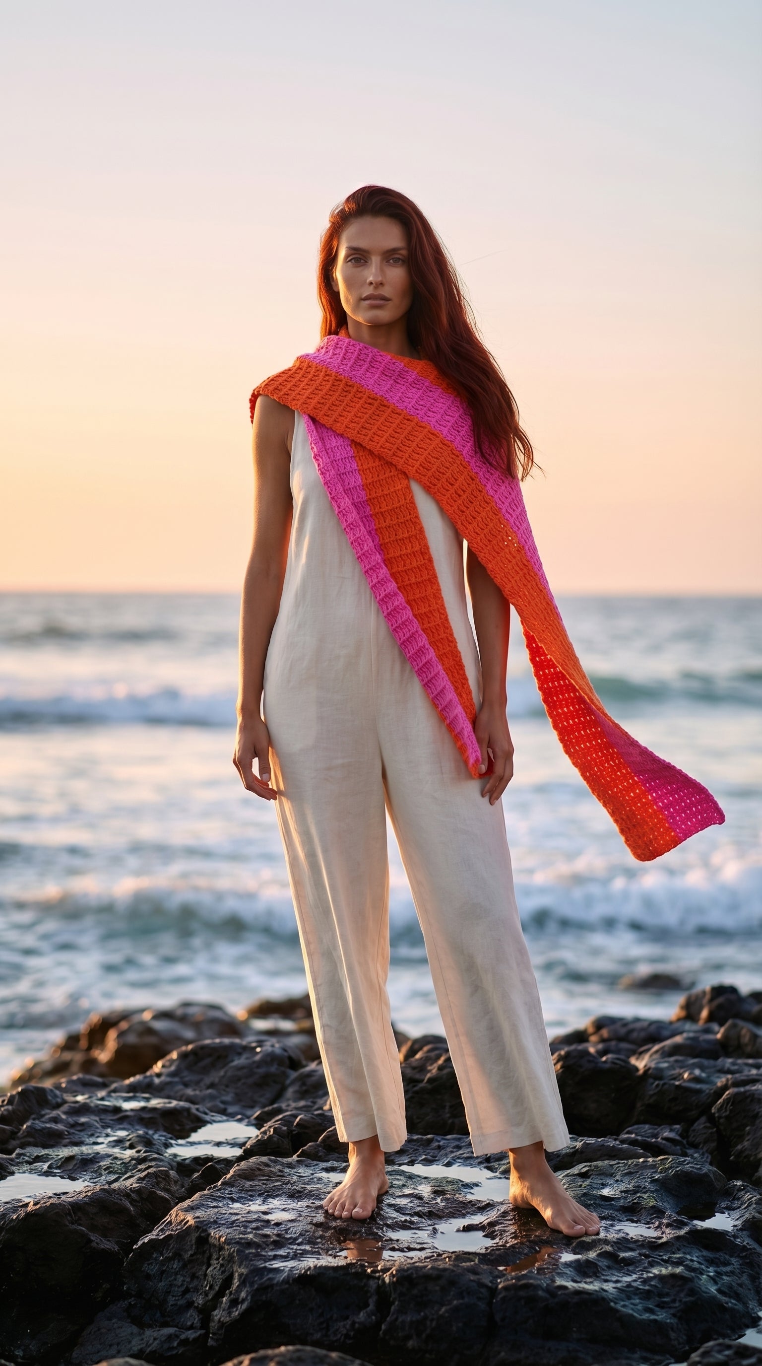 Artisan Scarf in Candy Pink & Tangerine Orange—JJ’s Stitch