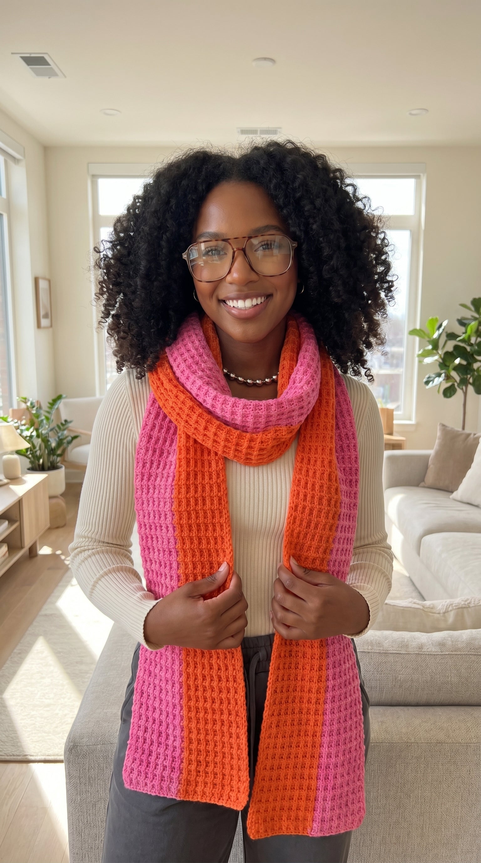 Artisan Scarf in Candy Pink & Tangerine Orange—JJ’s Stitch