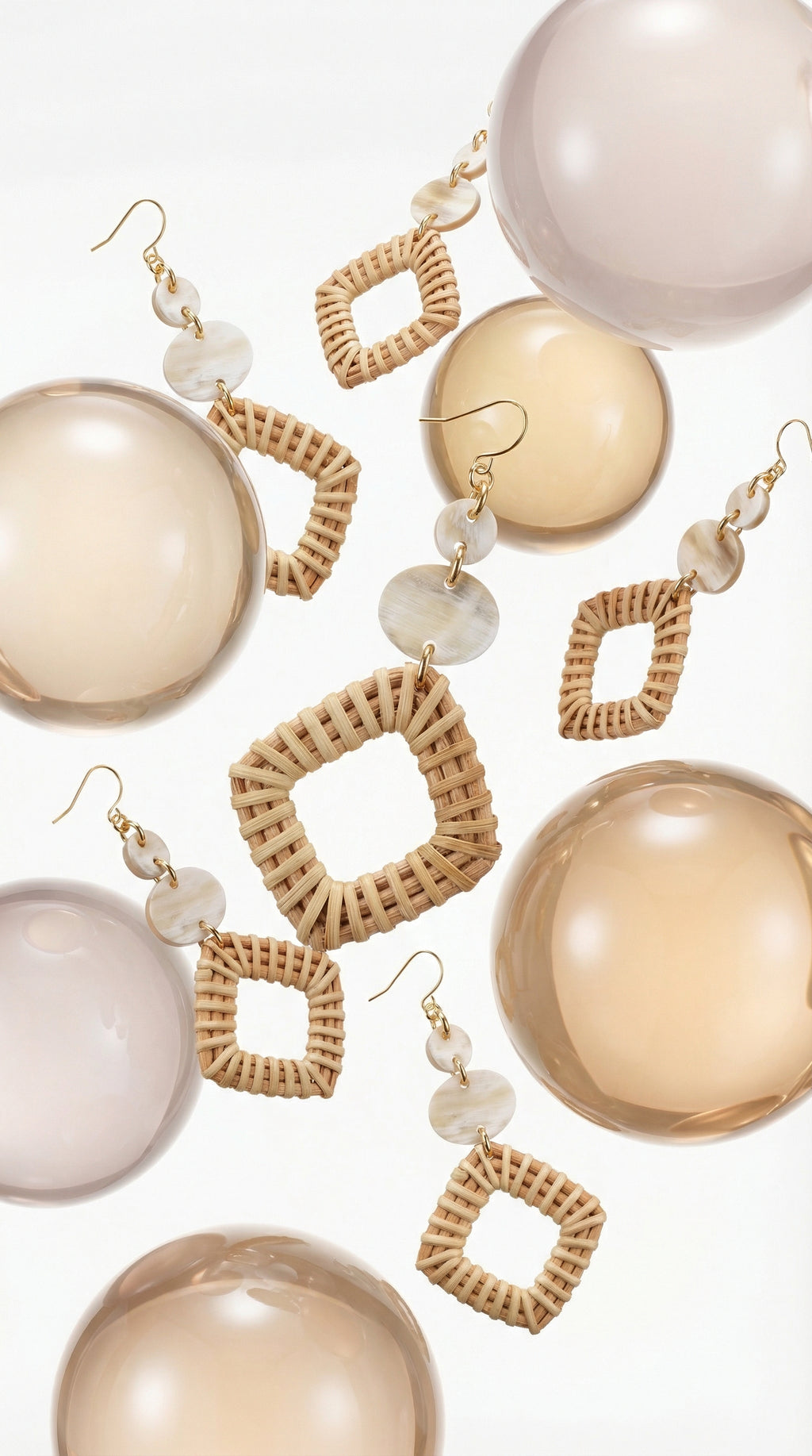 Xuan 16K Gold-Plated Brass Buffalo Horn & Rattan/Wicker Geo Statement Earrings