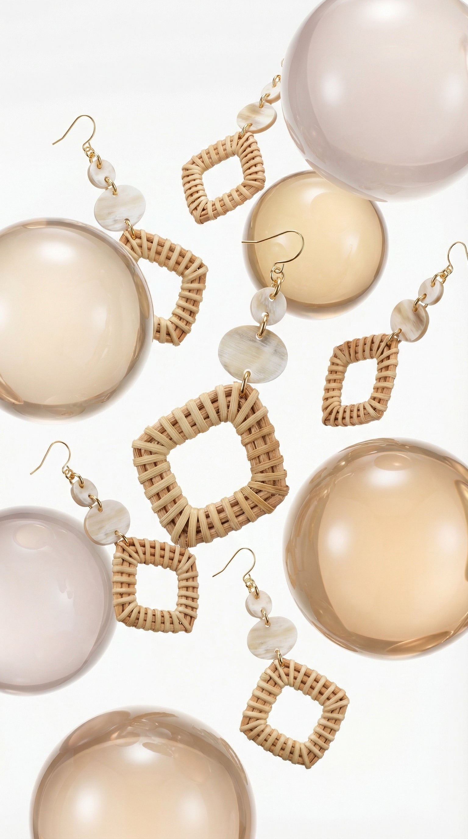 Xuan 16K Gold-Plated Brass Buffalo Horn & Rattan/Wicker Geo Statement Earrings