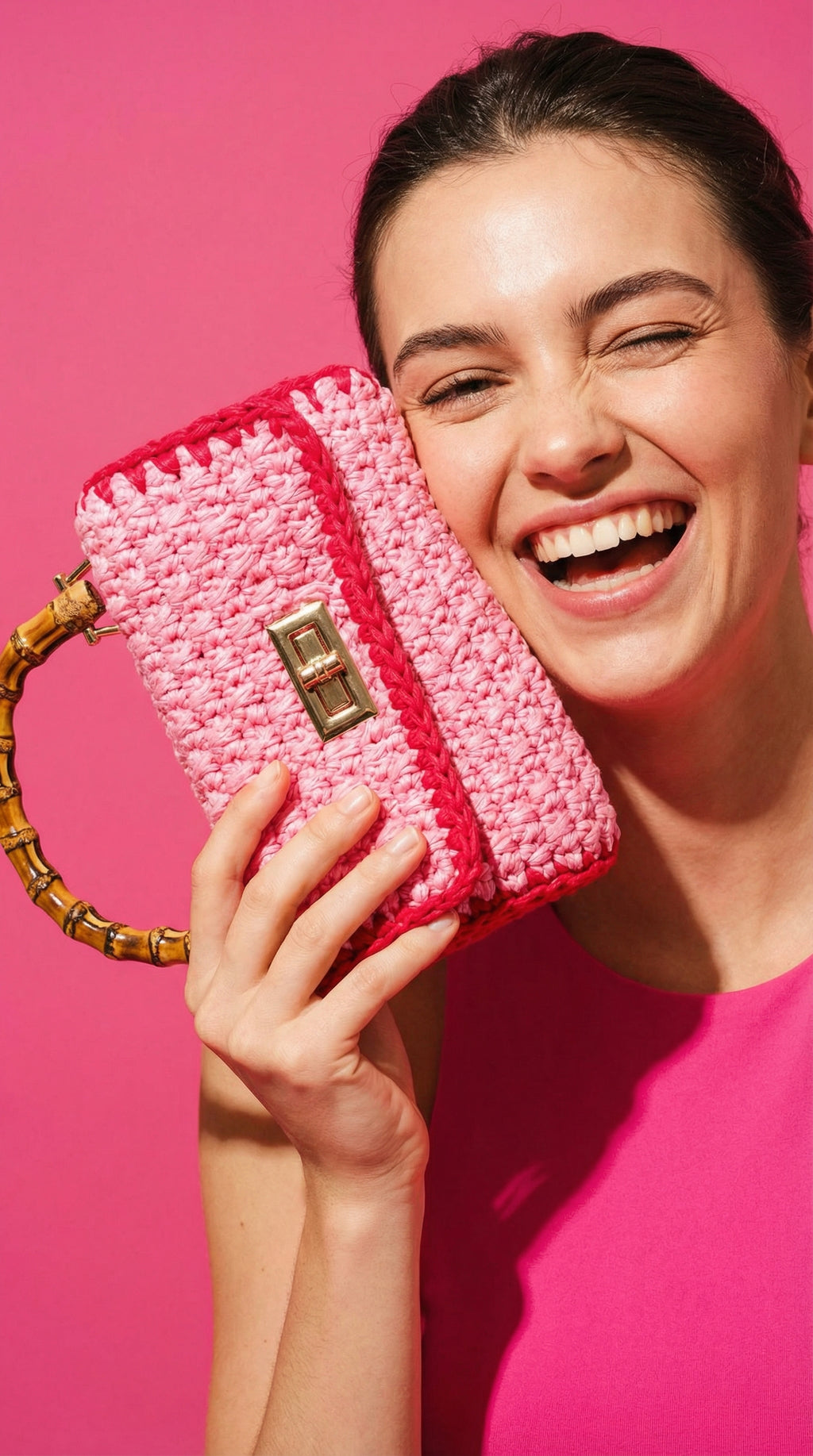 AIRMAIL Mini Crochet Handbag In Pink & Red