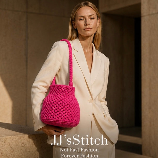 Handmade Crochet Bucket Bag – Shocking Pink| JJ’s Stitch
