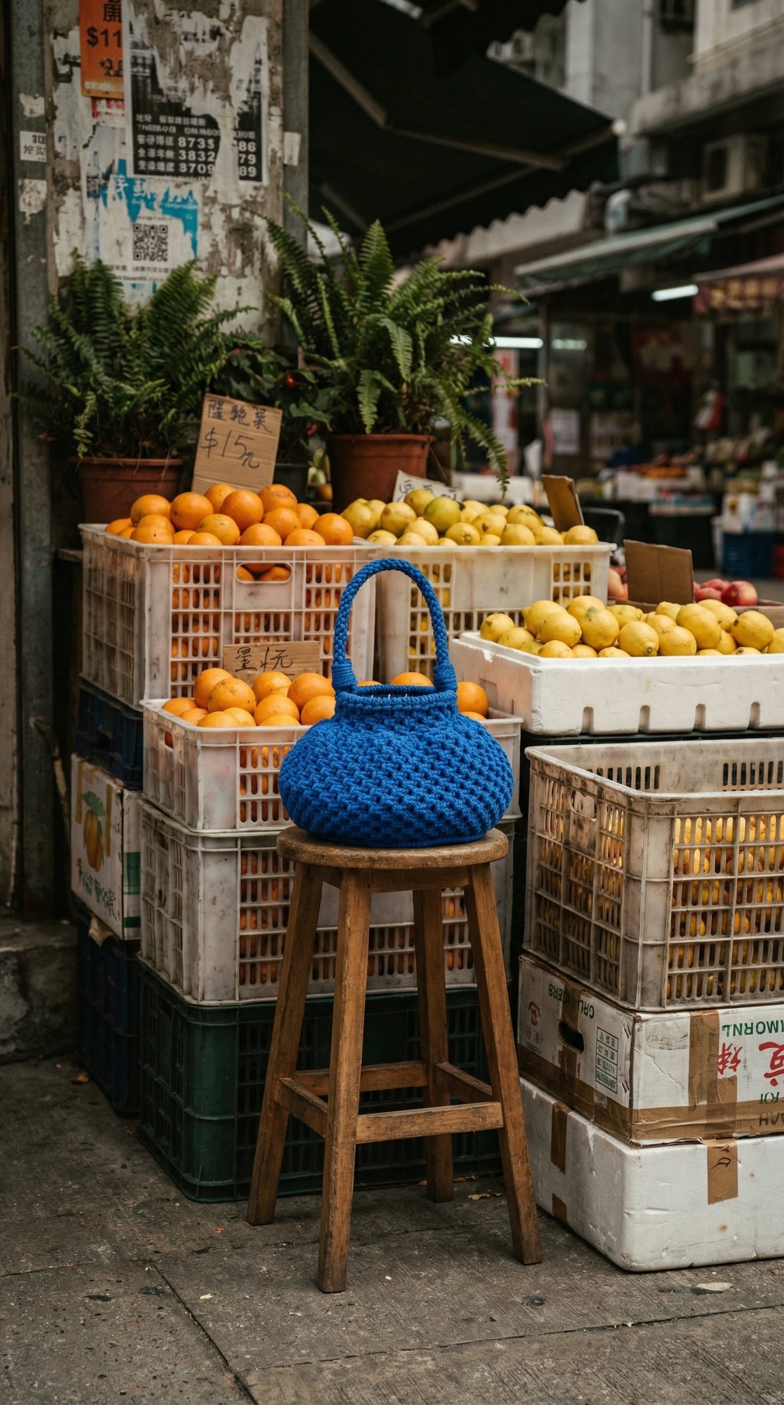 NAGA Macrame Bucket Bag In Azure Blue