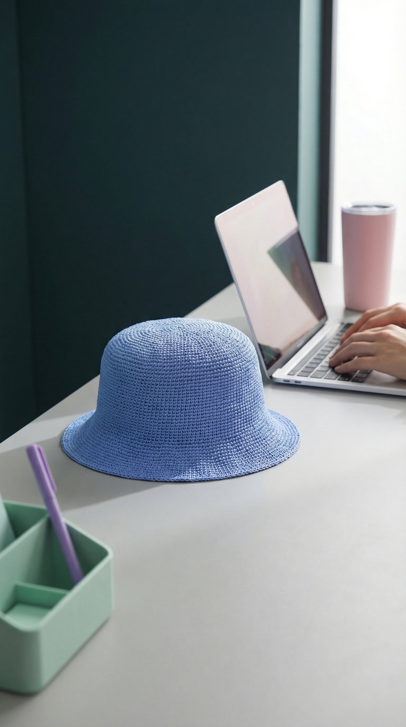 FLORETTE Crochet Bucket Hat In Periwinkle Blue