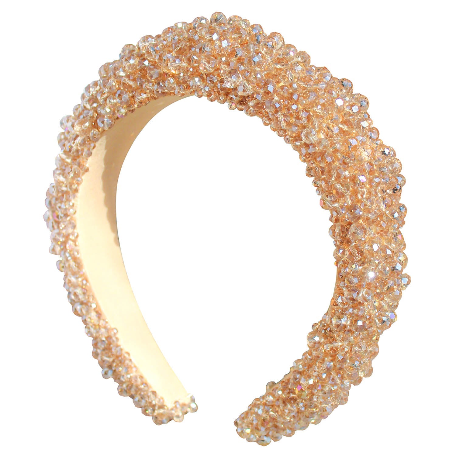 CROWN Glass Crystal Beads Headband In Champagne Beige