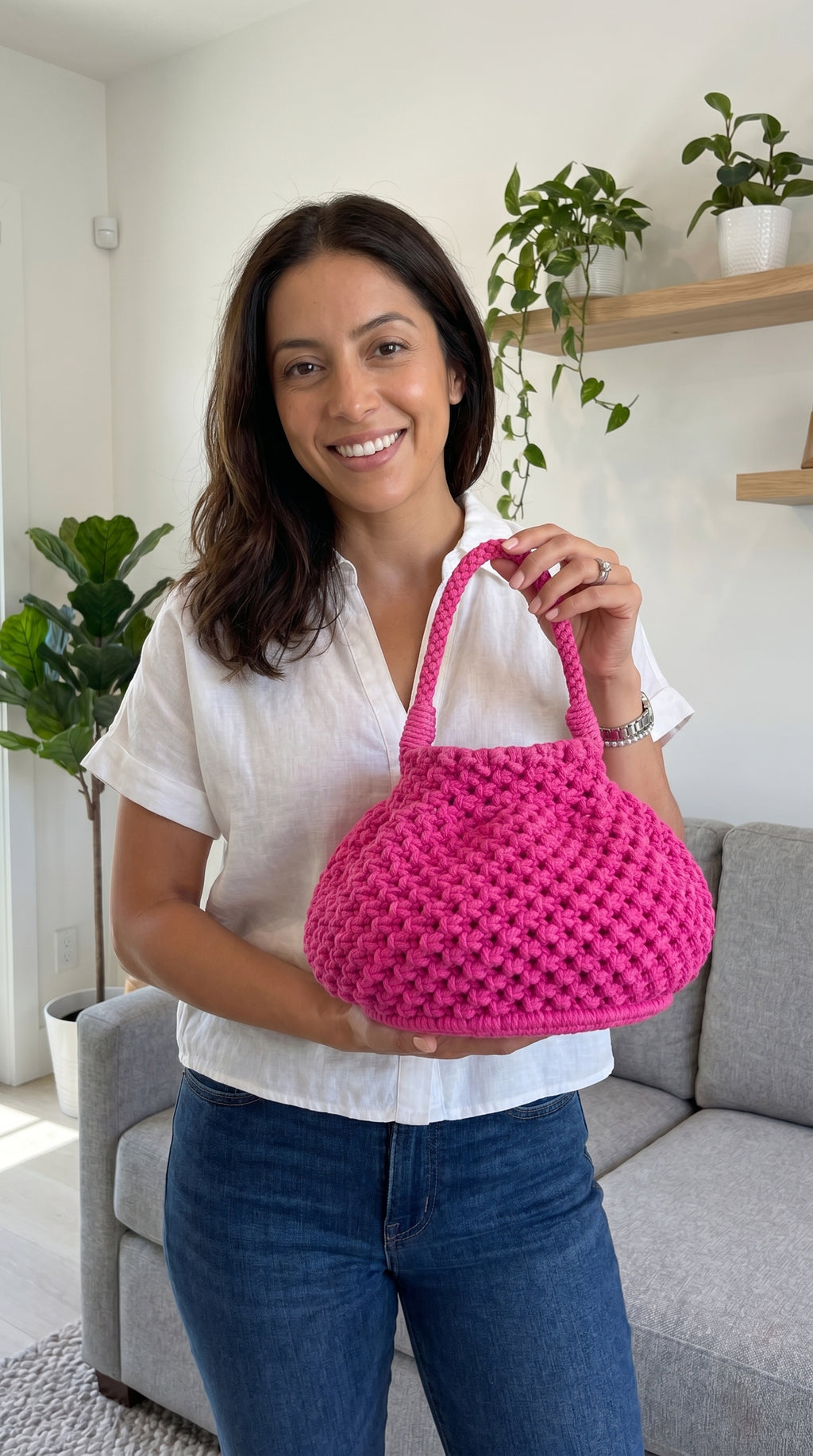 Handmade Crochet Bucket Bag – Shocking Pink| JJ’s Stitch