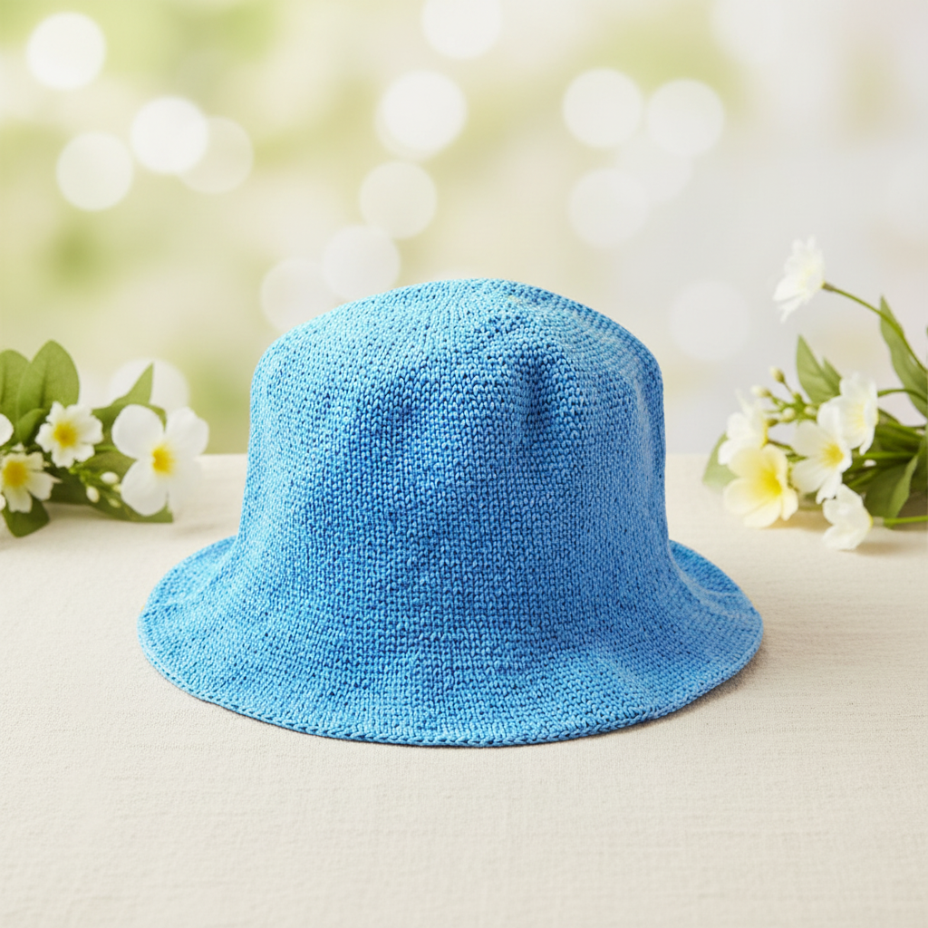 FLORETTE Crochet Bucket Hat In Periwinkle Blue