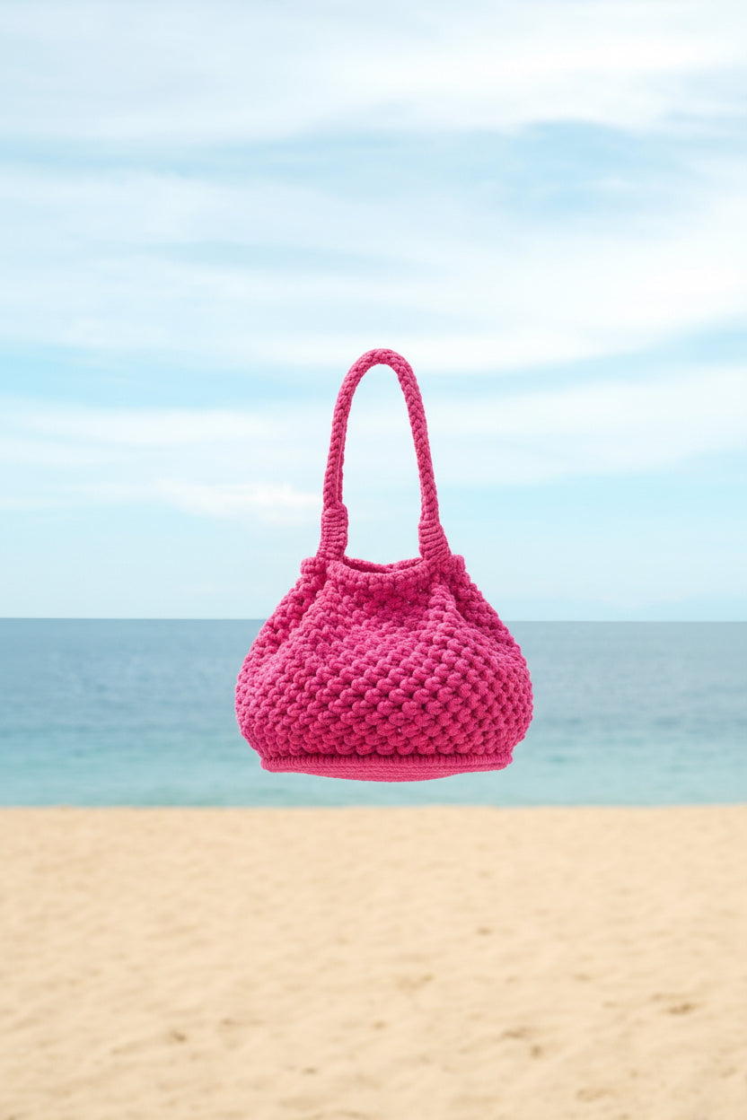 NAGA Macrame Bucket Bag, in Shocking Pink