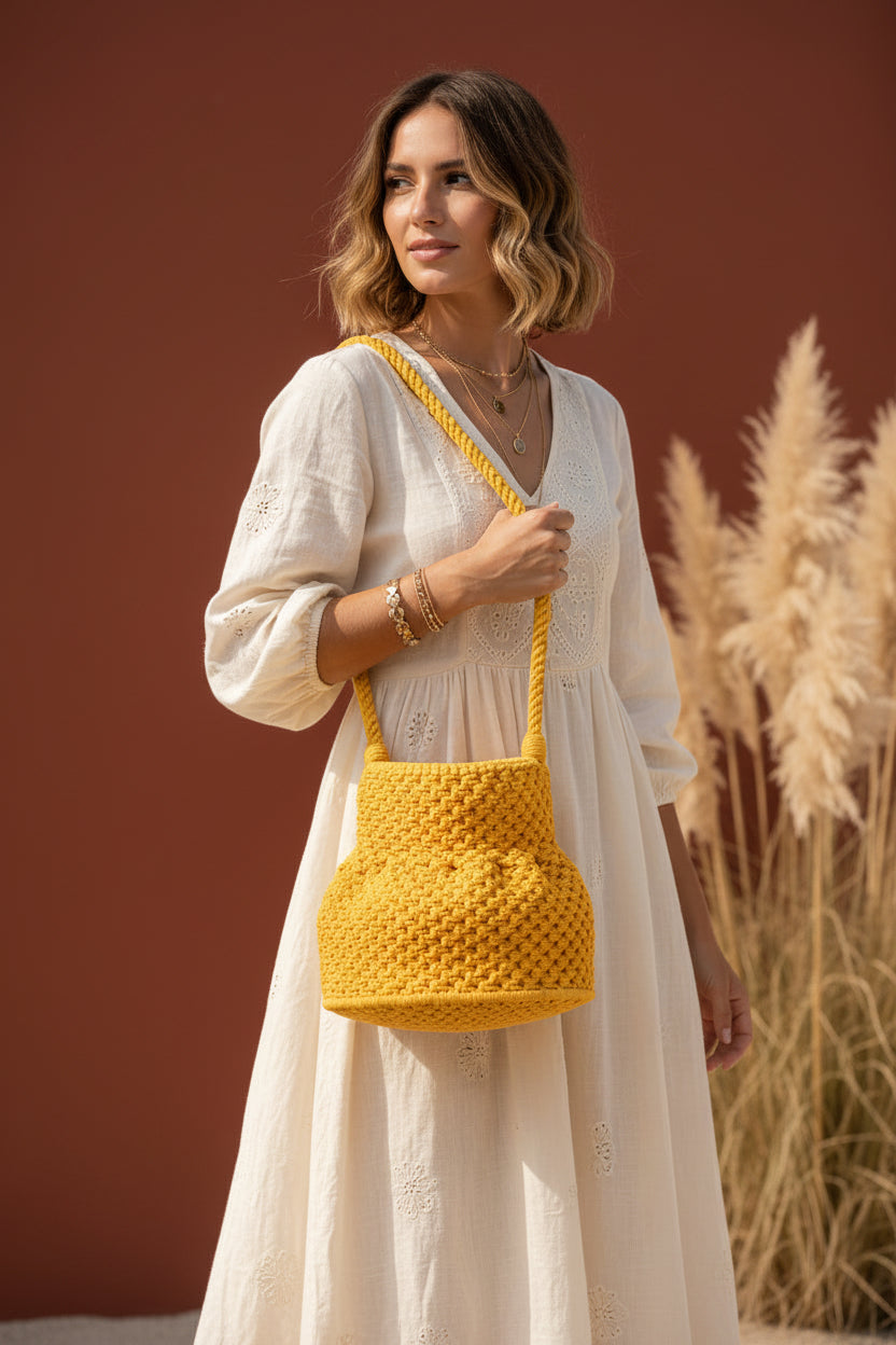 Handmade Crochet Bucket Bag – Butter Yellow| JJ’s Stitch