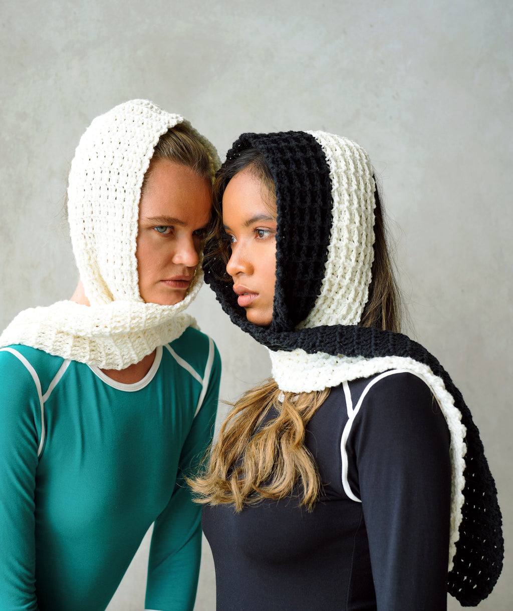 BrunnaCo's Artisan Handmade Crochet Scarf – Black and Off White Boutique Collection