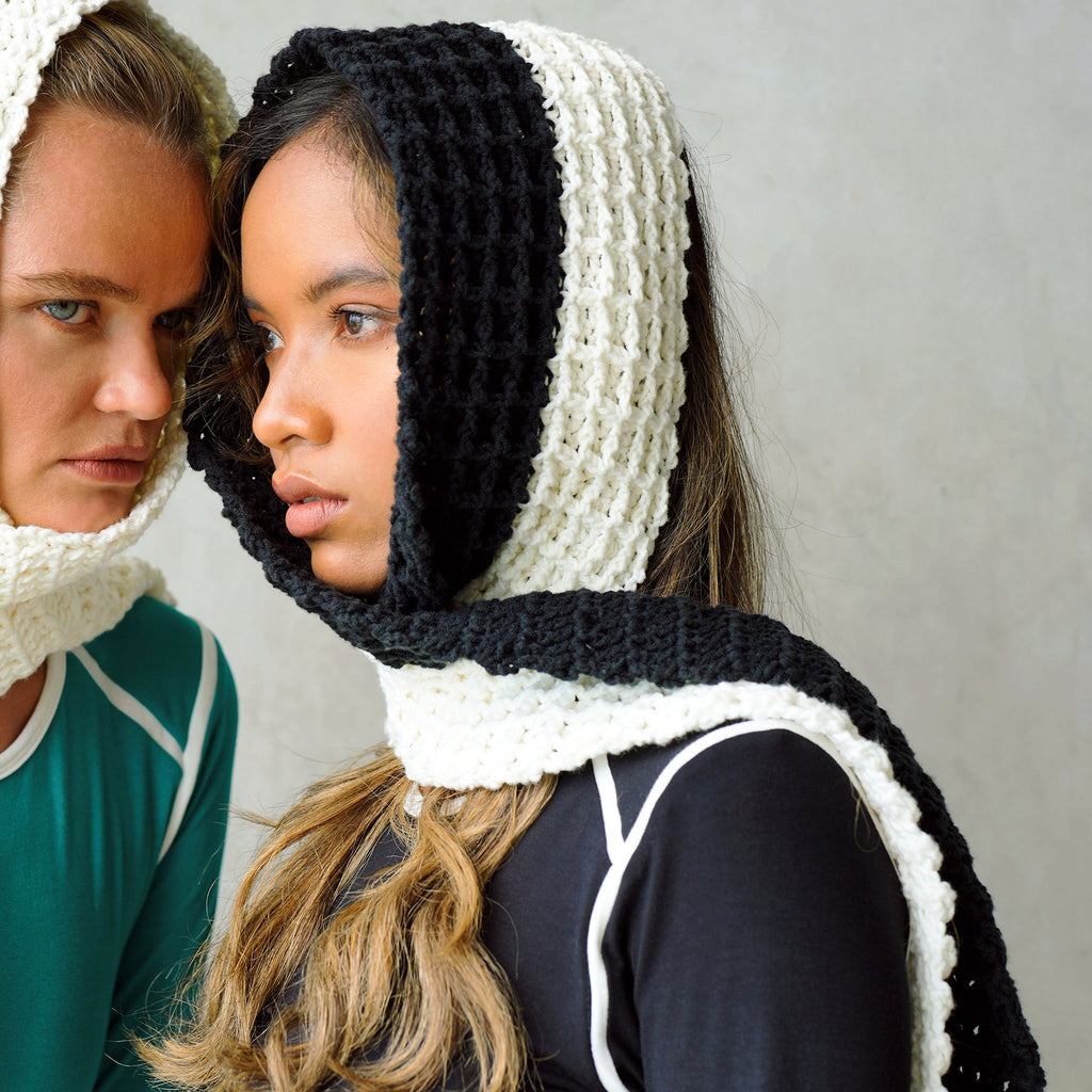 BrunnaCo's Artisan Handmade Crochet Scarf – Black and Off White Boutique Collection