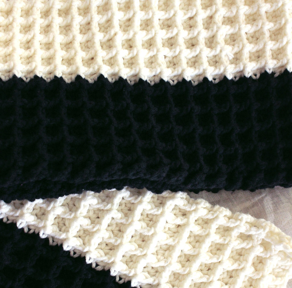 BrunnaCo's Artisan Handmade Crochet Scarf – Black and Off White Boutique Collection