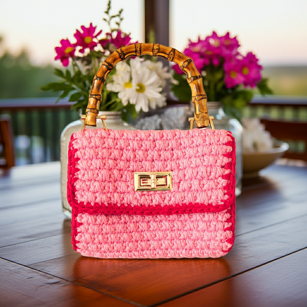 AIRMAIL Mini Crochet Handbag In Pink & Red