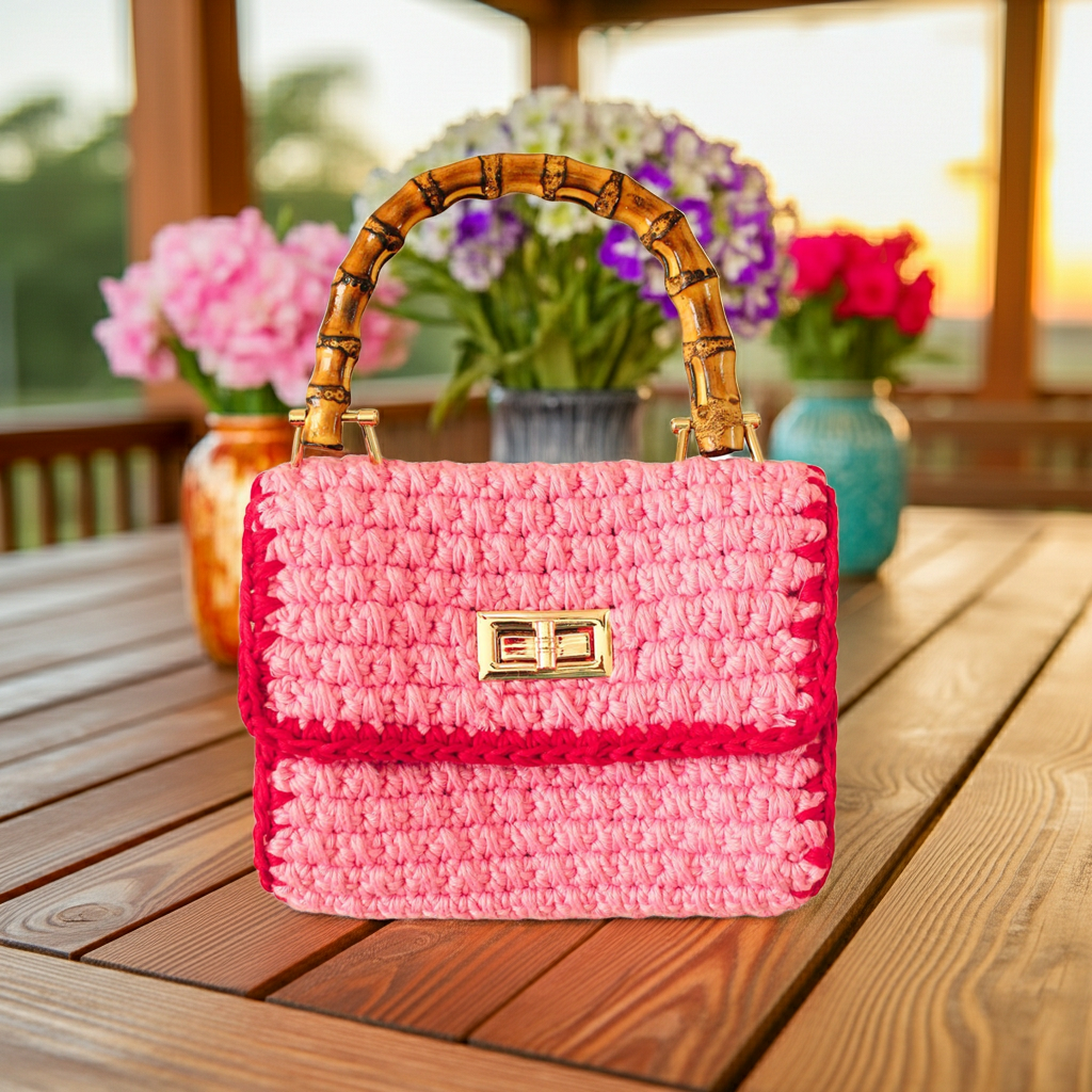 AIRMAIL Mini Crochet Handbag In Pink & Red