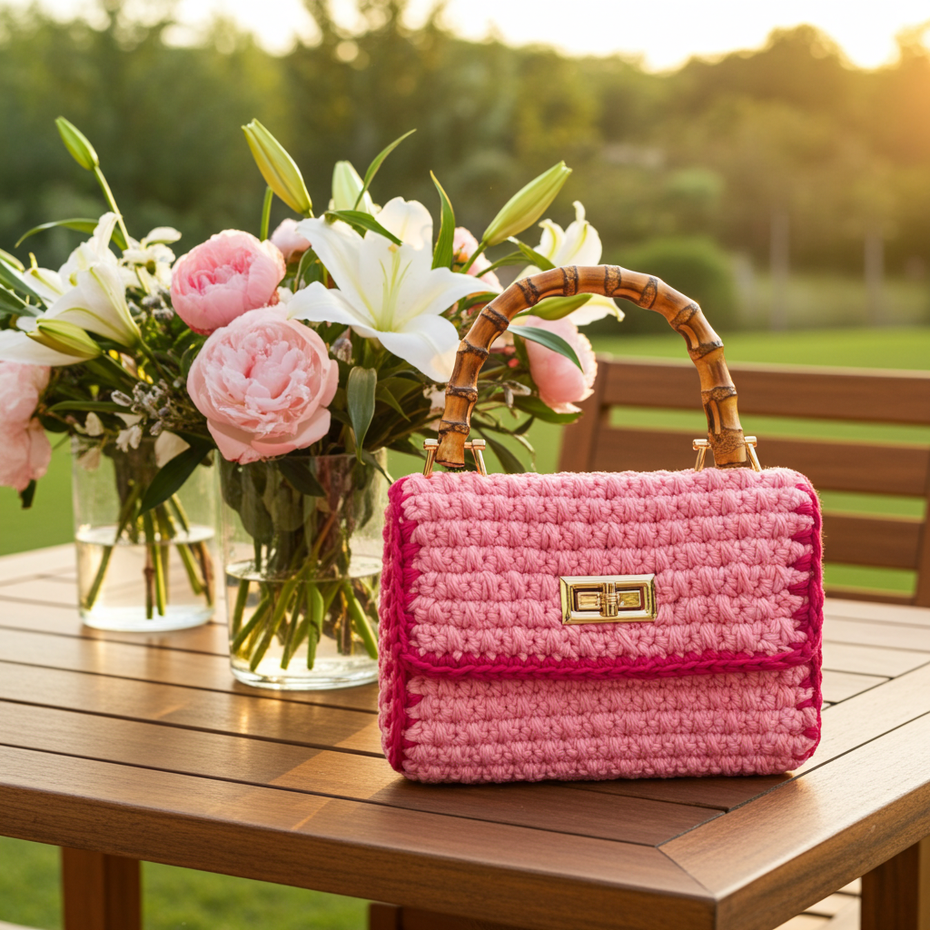 AIRMAIL Mini Crochet Handbag In Pink & Red