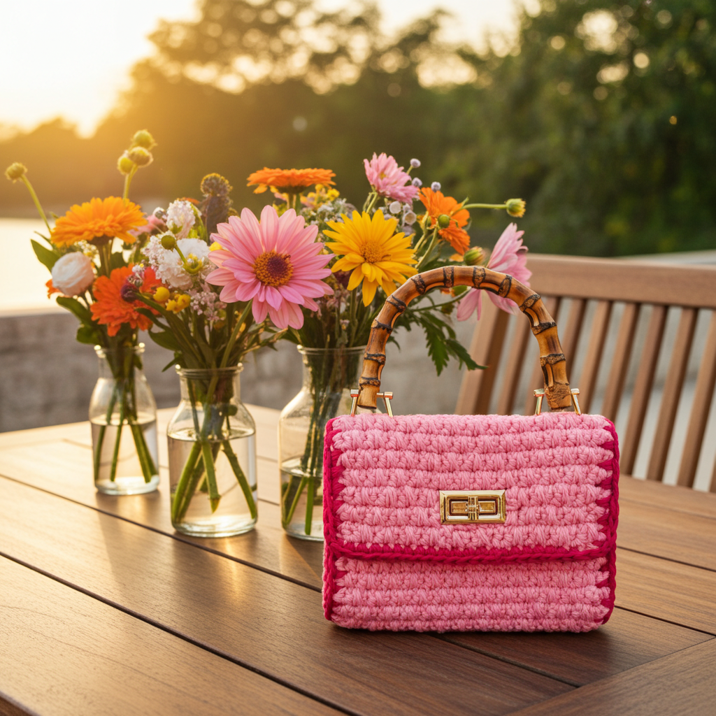 AIRMAIL Mini Crochet Handbag In Pink & Red
