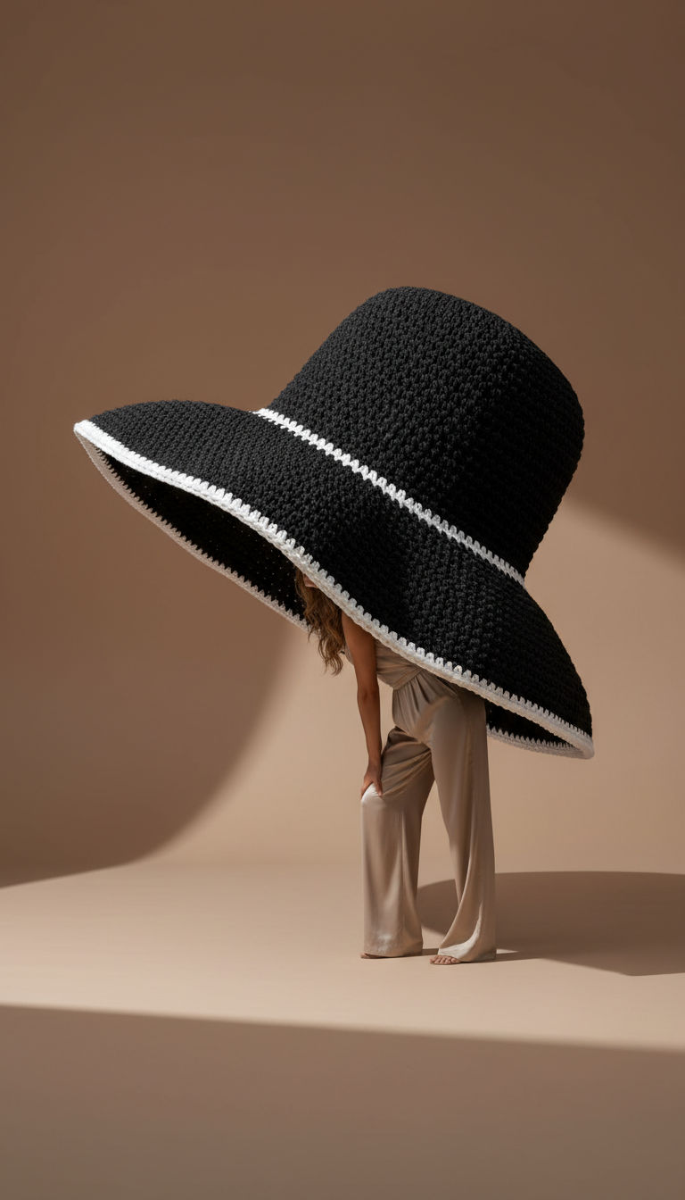 BLOOM LINE Crochet Sun Hat In Black