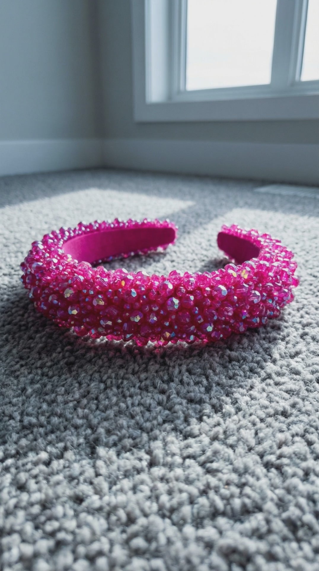 CROWN Glass Crystal Beads Headband In Shocking Pink