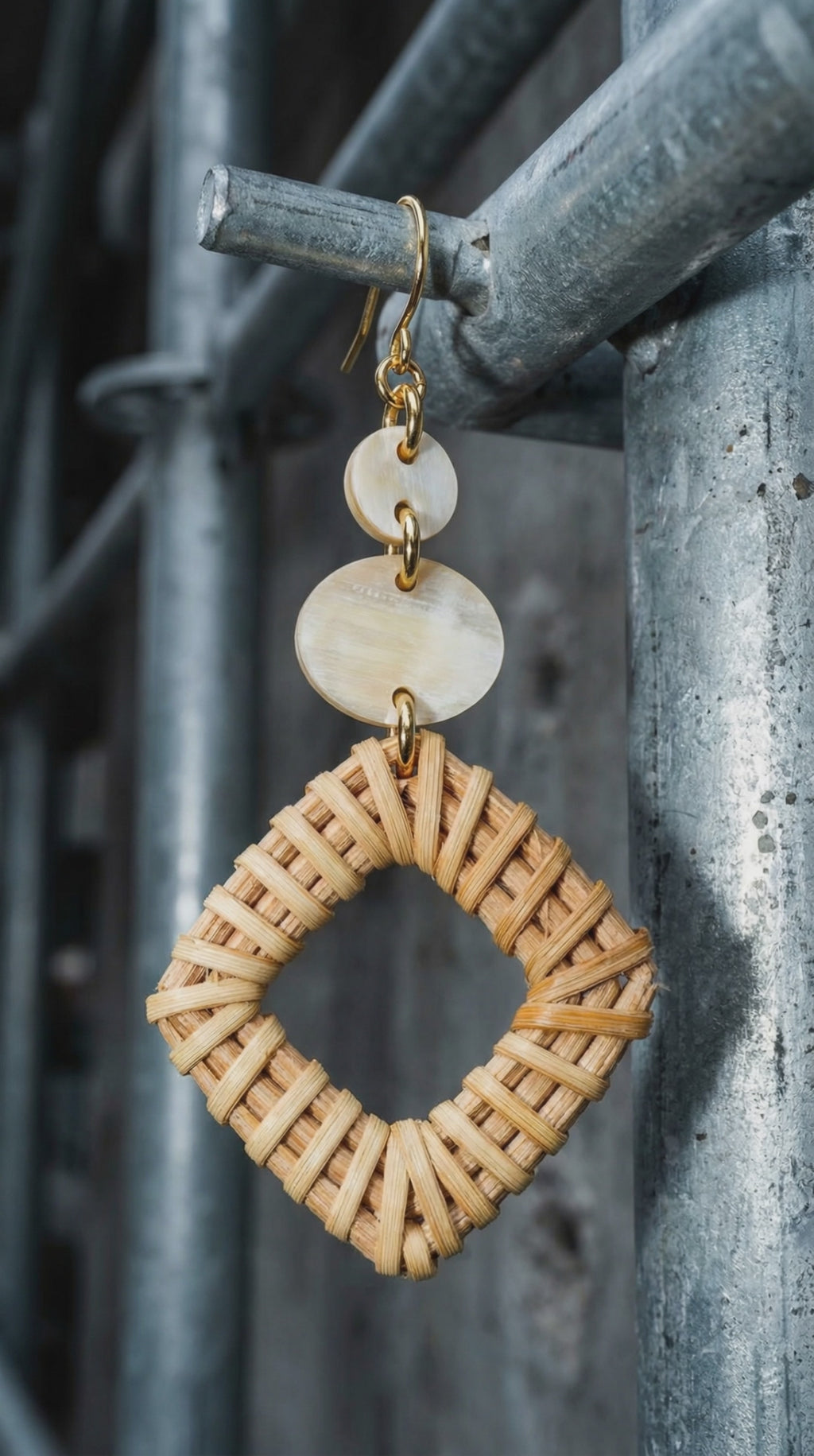 Xuan 16K Gold-Plated Brass Buffalo Horn & Rattan/Wicker Geo Statement Earrings