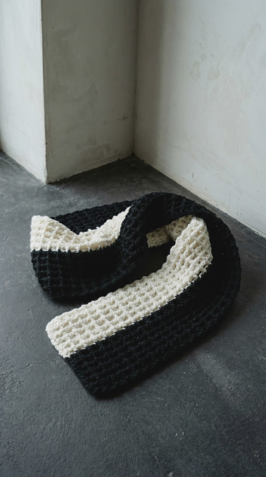 BrunnaCo's Artisan Handmade Crochet Scarf – Black and Off White Boutique Collection